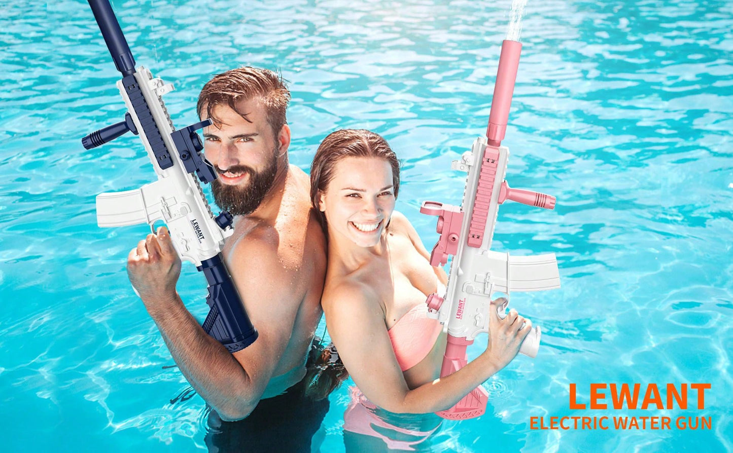 M416 Electric Water Gun - Powerful Water Soaker With External Water Bottle Connection - Up To 20 FT Long Range Automatic Toy For Kids & Adults - Perfect For Outdoor Water Pool Shooting Games Blue