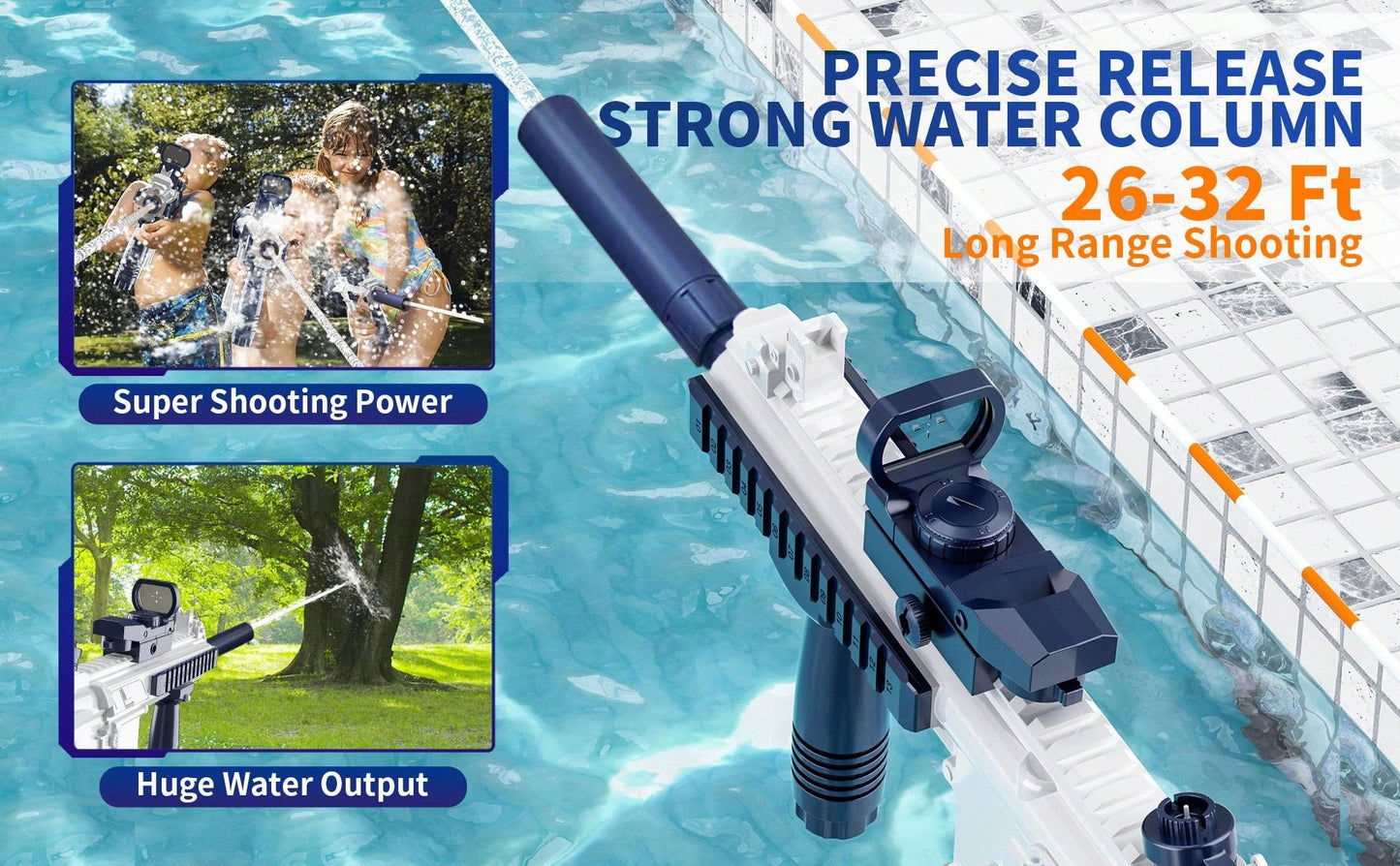 M416 Electric Water Gun - Powerful Water Soaker With External Water Bottle Connection - Up To 20 FT Long Range Automatic Toy For Kids & Adults - Perfect For Outdoor Water Pool Shooting Games Blue