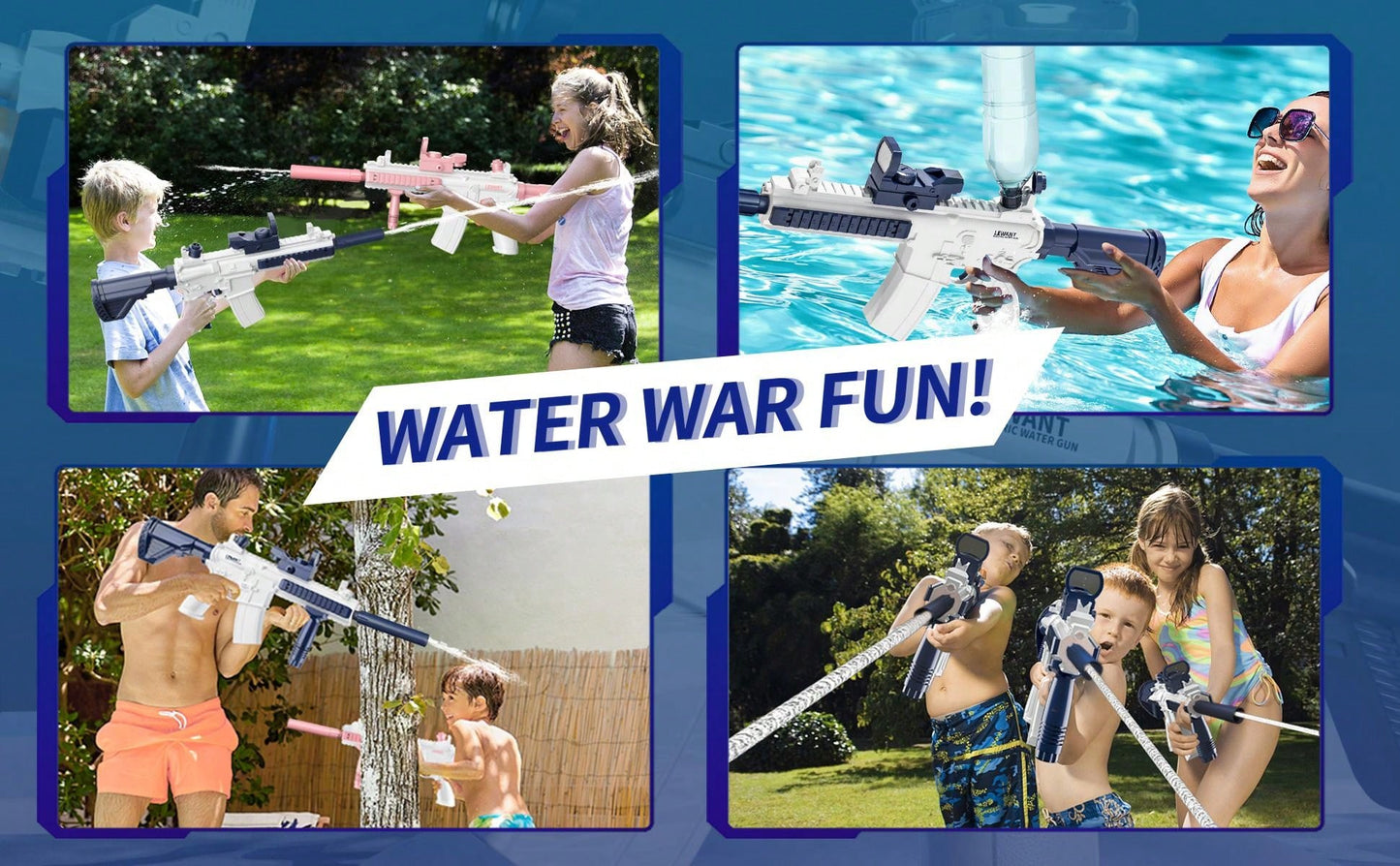 M416 Electric Water Gun - Powerful Water Soaker With External Water Bottle Connection - Up To 20 FT Long Range Automatic Toy For Kids & Adults - Perfect For Outdoor Water Pool Shooting Games Blue