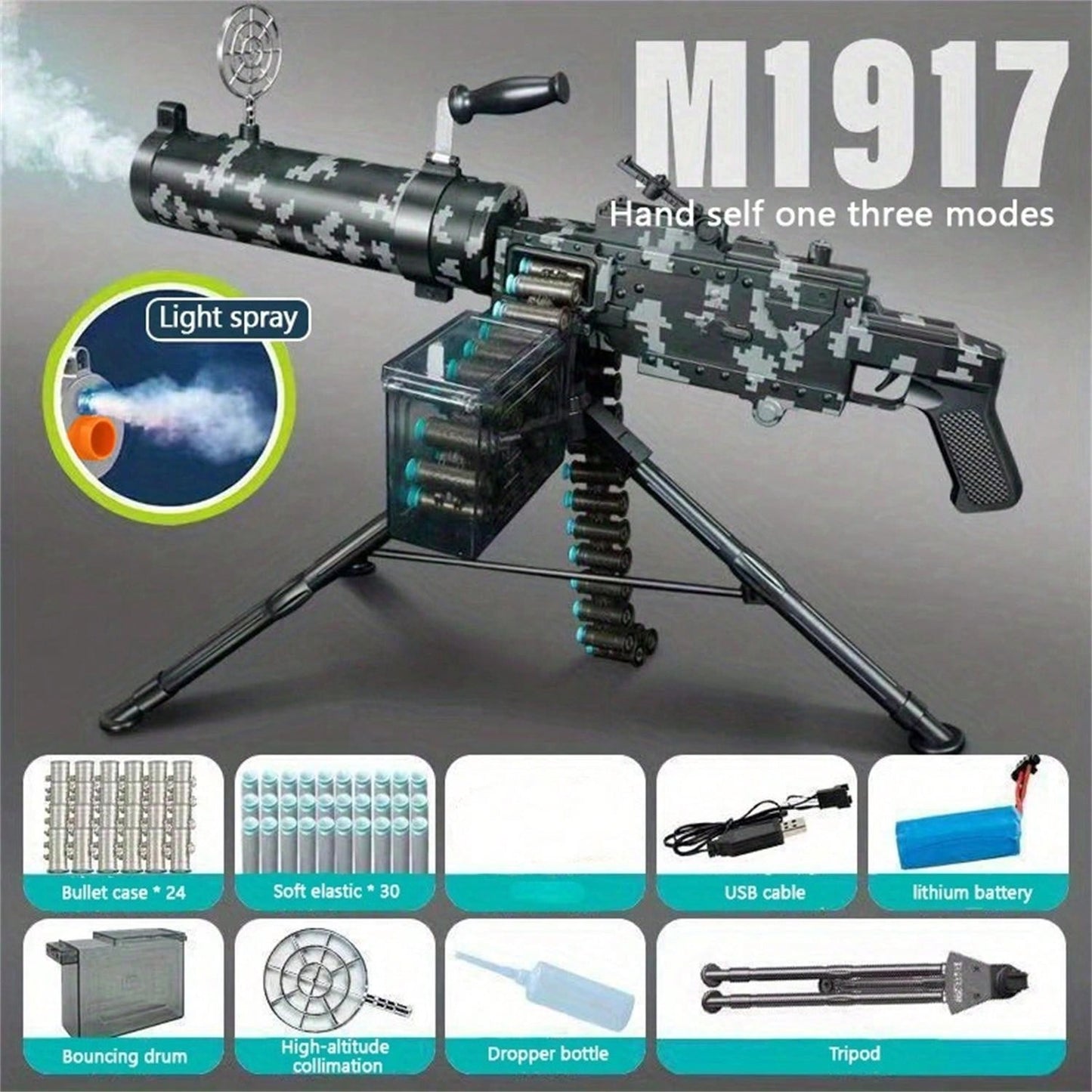 M1917 Heavy Machine Gun, Manual/Automatic Model Toy Gun With Large Capacity Drum Magazine, 100+ Feet Shooting Range - Great For Outdoor Games And Shooting Toys, Birthday Gifts, Christmas Gifts, Soft Bullet Guns graffiti