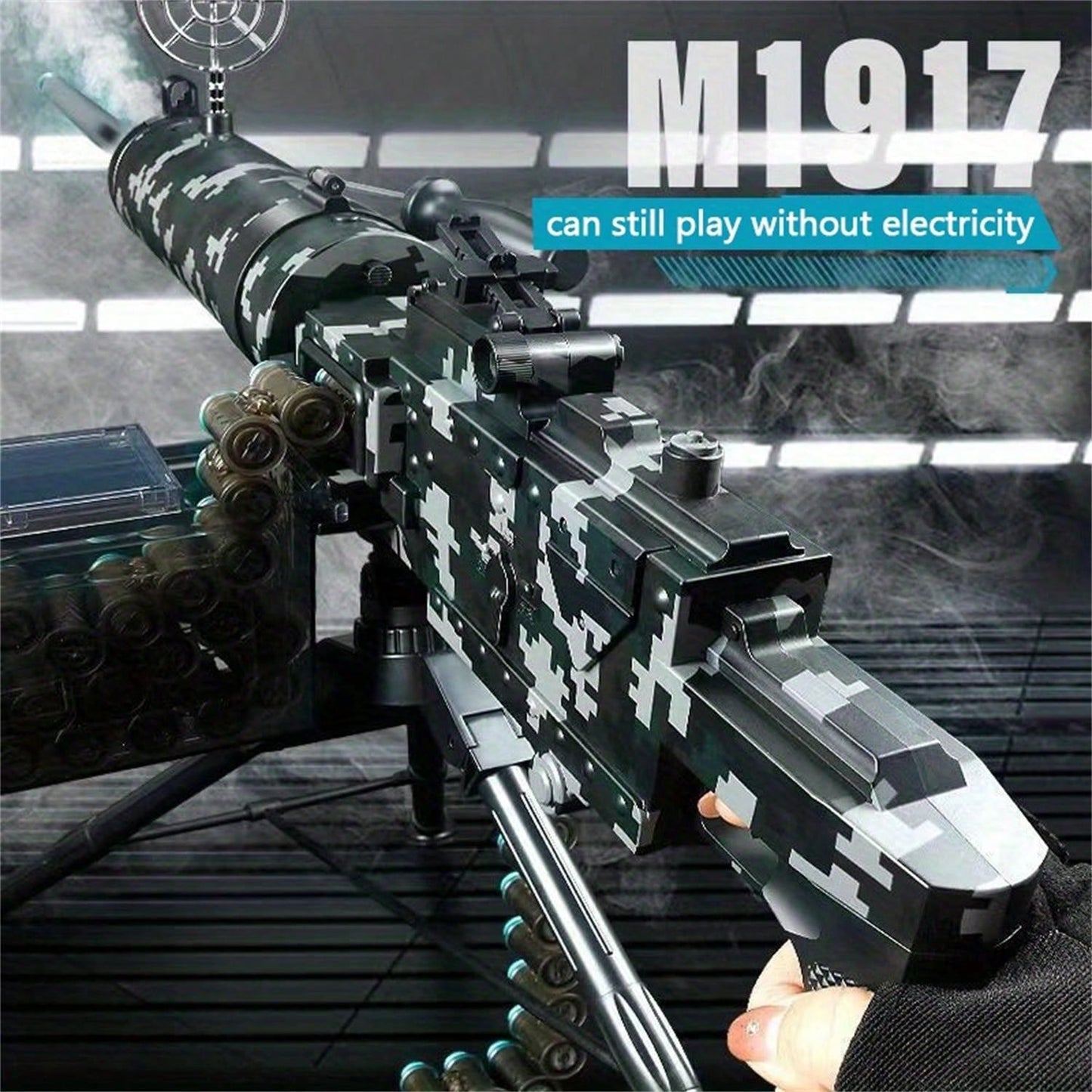 M1917 Heavy Machine Gun, Manual/Automatic Model Toy Gun With Large Capacity Drum Magazine, 100+ Feet Shooting Range - Great For Outdoor Games And Shooting Toys, Birthday Gifts, Christmas Gifts, Soft Bullet Guns graffiti