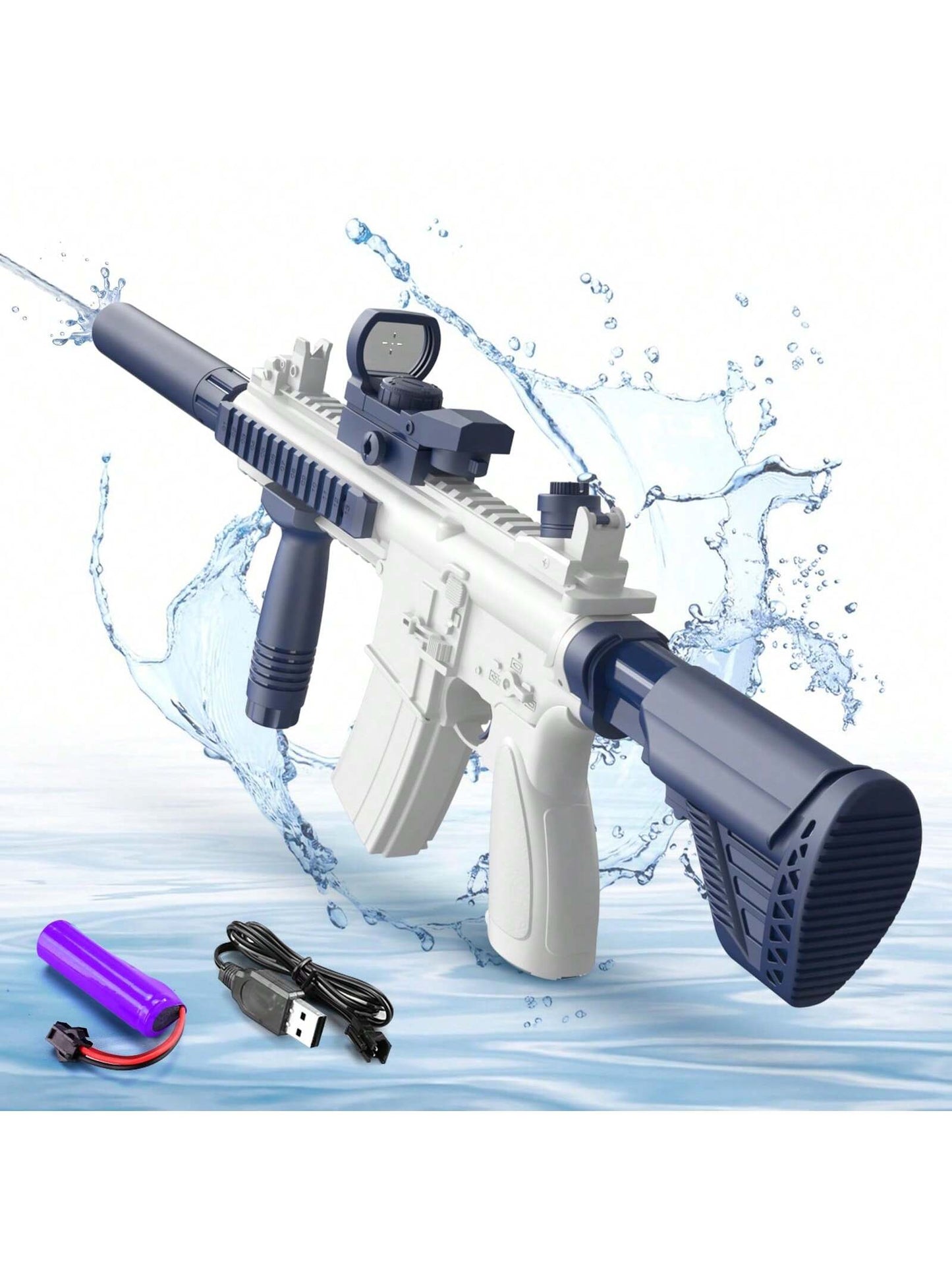 M416 Electric Water Gun - Powerful Water Soaker With External Water Bottle Connection - Up To 20 FT Long Range Automatic Toy For Kids & Adults - Perfect For Outdoor Water Pool Shooting Games Blue