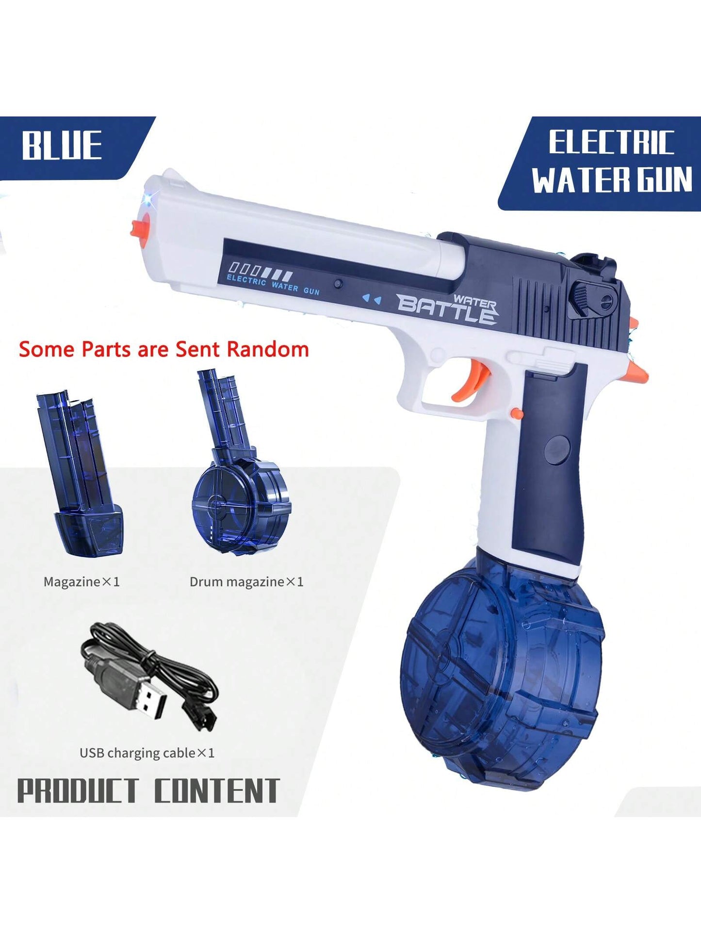 M416 Electric Water Gun - Powerful Water Soaker With External Water Bottle Connection - Up To 20 FT Long Range Automatic Toy For Kids & Adults - Perfect For Outdoor Water Pool Shooting Games Blue