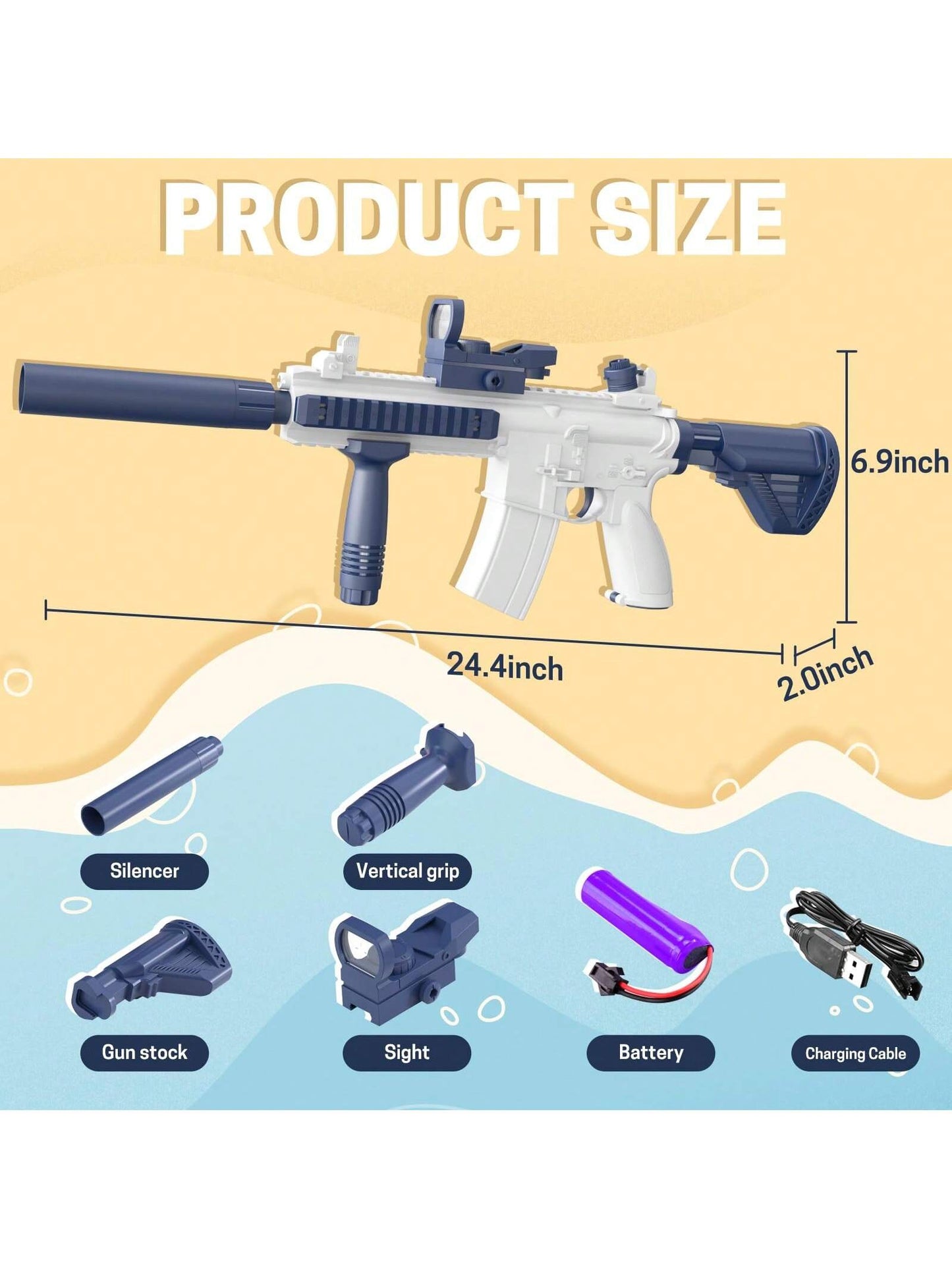 M416 Electric Water Gun - Powerful Water Soaker With External Water Bottle Connection - Up To 20 FT Long Range Automatic Toy For Kids & Adults - Perfect For Outdoor Water Pool Shooting Games Blue