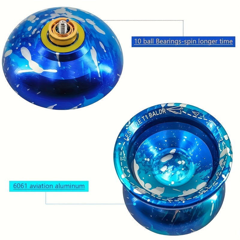 5 Ropes Professional Grade Yoyos, Non-Reactive Aluminum Alloy, Blue, Beginner Outdoor Sports Toy with Gloves and Bearings