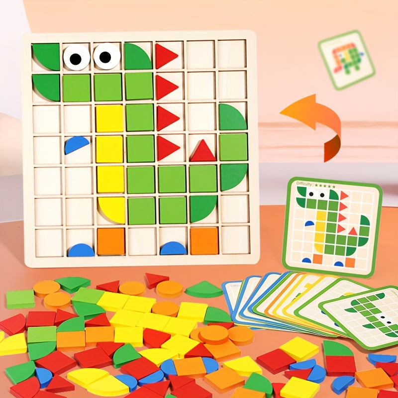 120pcs wooden mosaic puzzle set, wooden toys, 3D mosaic puzzle tabletop games in multiple colors and shapes, building blocks, perfect for birthdays, Christmas, Halloween and New Year gifts