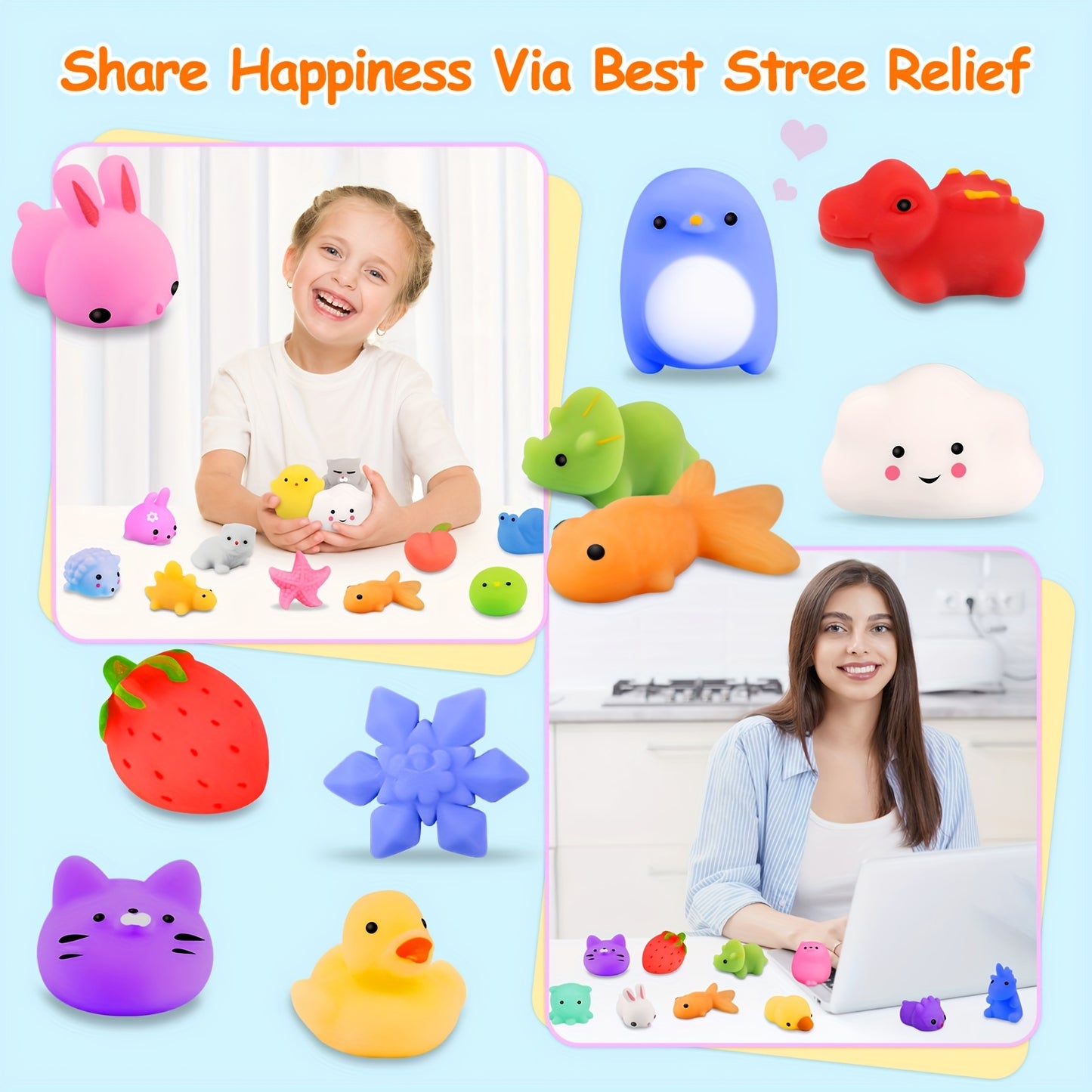 80pcs Mini Animal Mochi Squishy Toys, Kawaii Relaxing Toys for Kids, Easter & Birthday Party Favors, Classroom Prizes, Goodie Bag Fillers, Xmas Gifts, Random Assortment for Boys & Girls