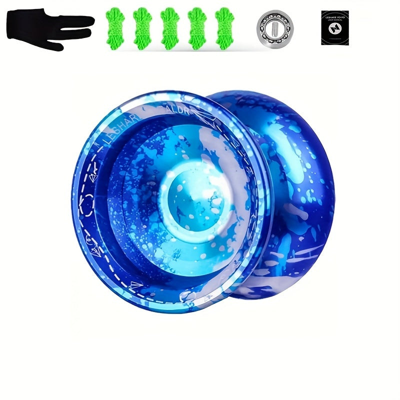 5 Ropes Professional Grade Yoyos, Non-Reactive Aluminum Alloy, Blue, Beginner Outdoor Sports Toy with Gloves and Bearings