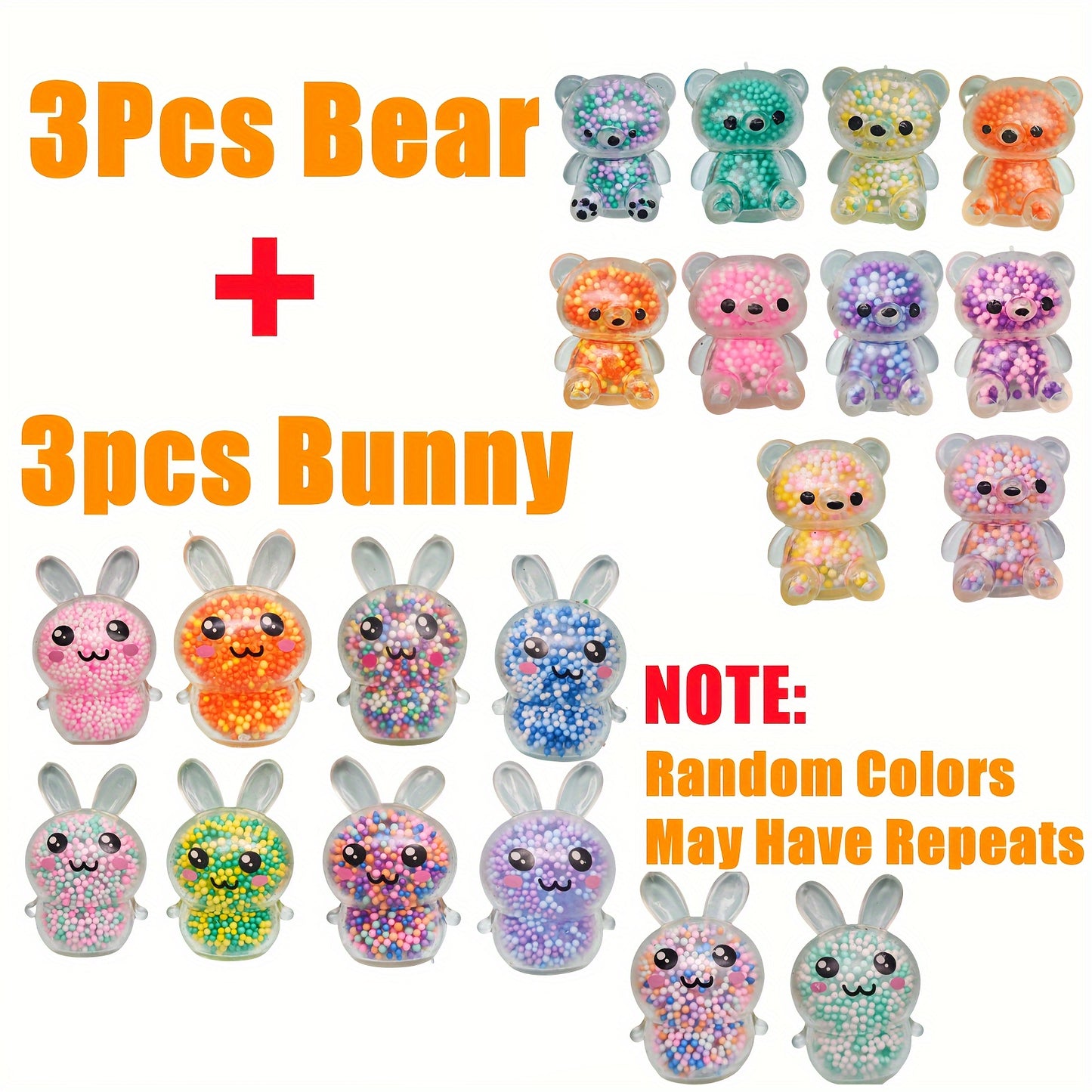 6pcs Colorful Easter Bunny Bear Stress Balls - Perfect Kids Easter Basket Stuffers & Party Favors!