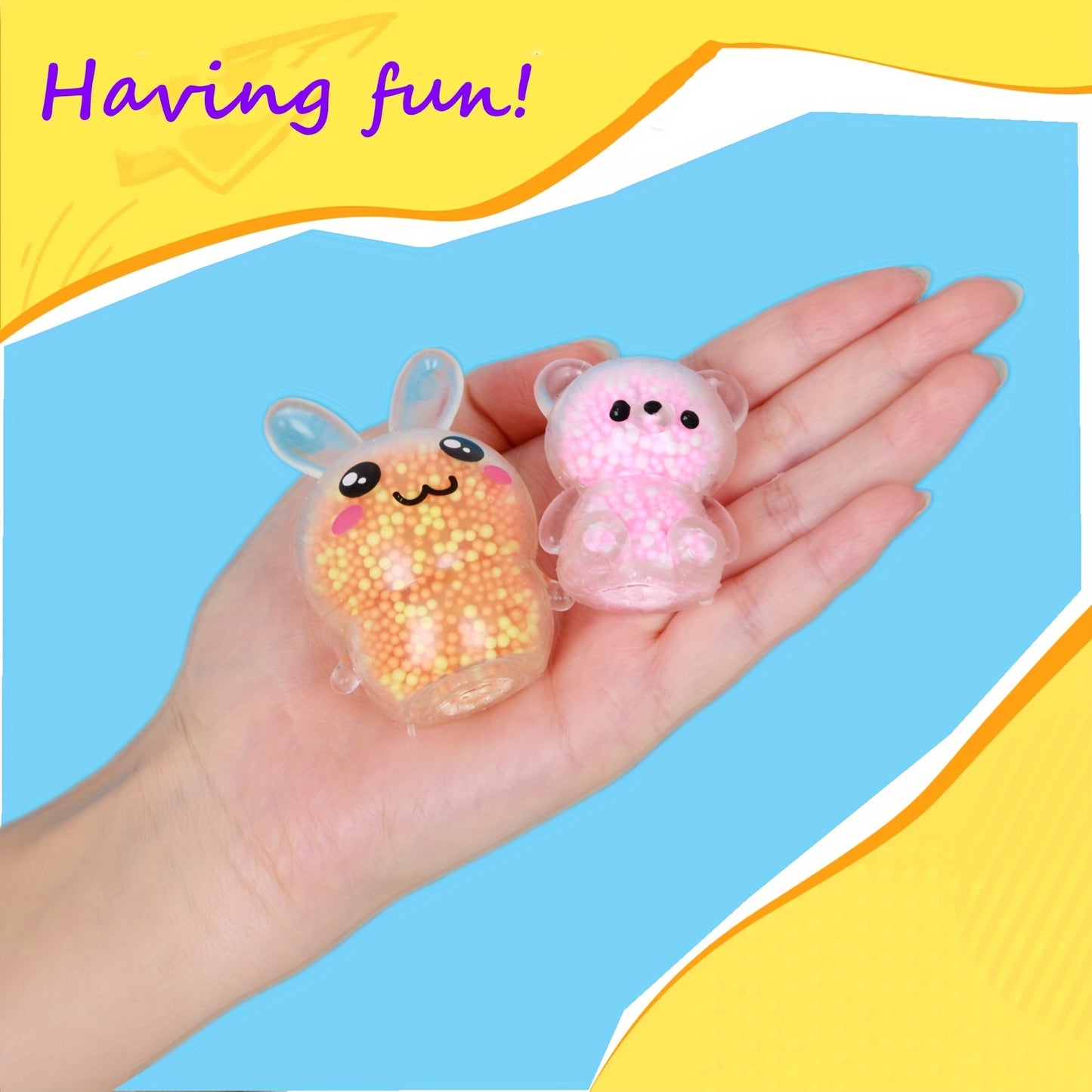6pcs Colorful Easter Bunny Bear Stress Balls - Perfect Kids Easter Basket Stuffers & Party Favors!