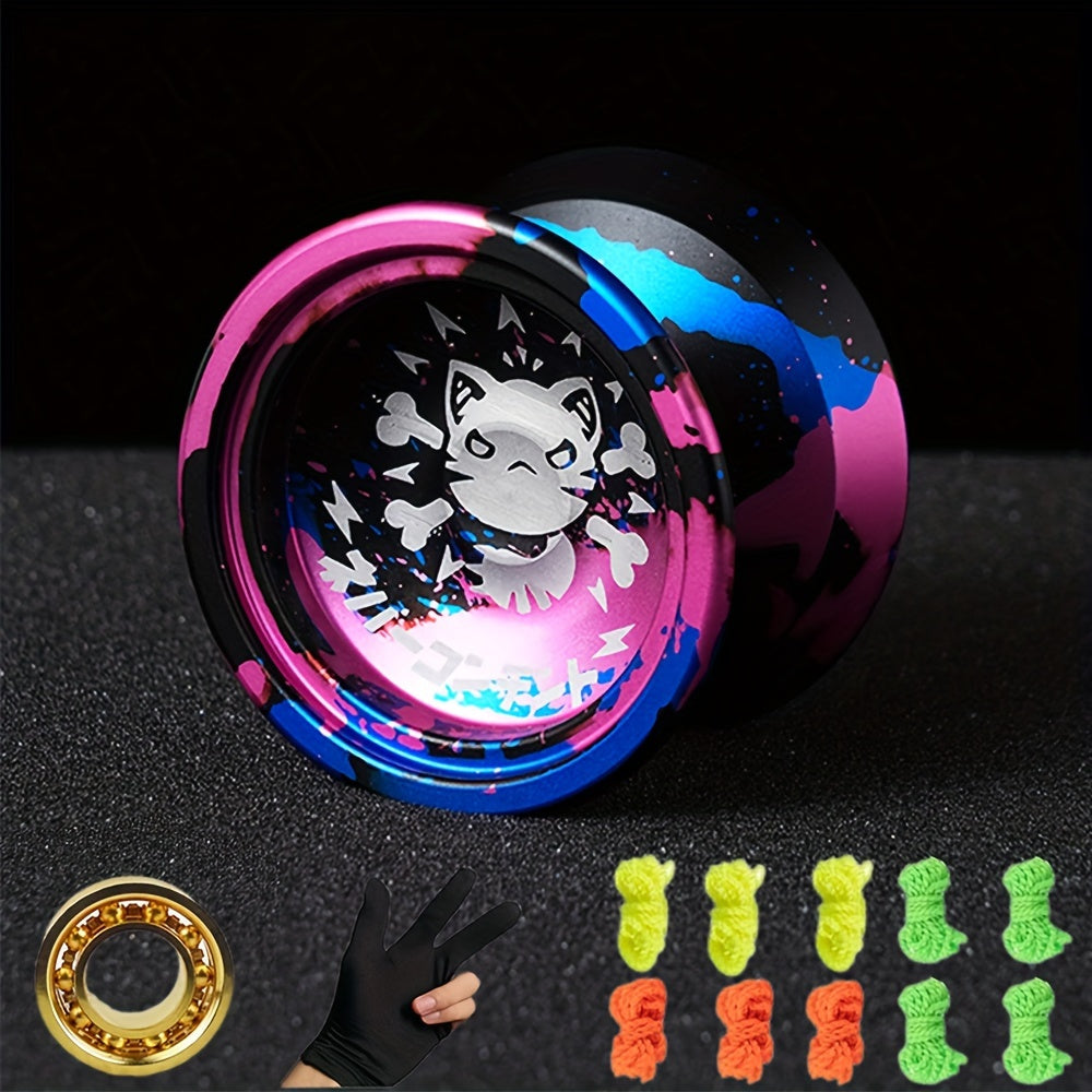 10 Strings Professional Aluminum Alloy Yo-Yo with Ball Bearing, Rope, Gloves, and Bearings