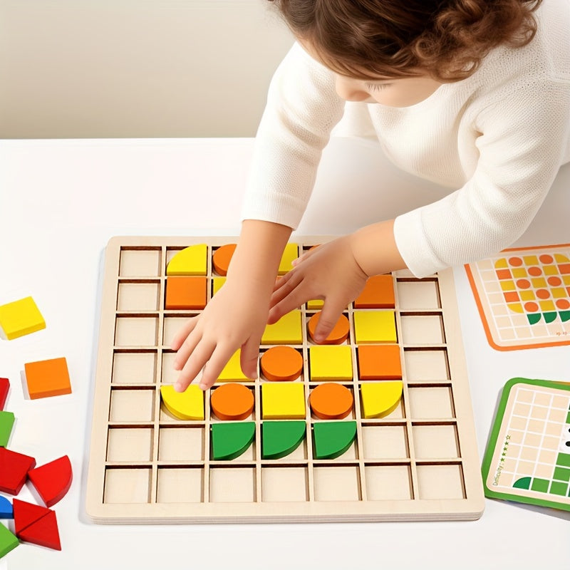 120pcs wooden mosaic puzzle set, wooden toys, 3D mosaic puzzle tabletop games in multiple colors and shapes, building blocks, perfect for birthdays, Christmas, Halloween and New Year gifts