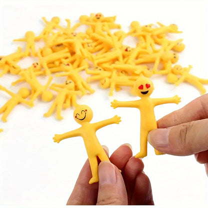 25 Pcs Stretchable Yellow Stress Relief Toys - Kids' Christmas Party Favors - Soft Rubber Venting Dolls