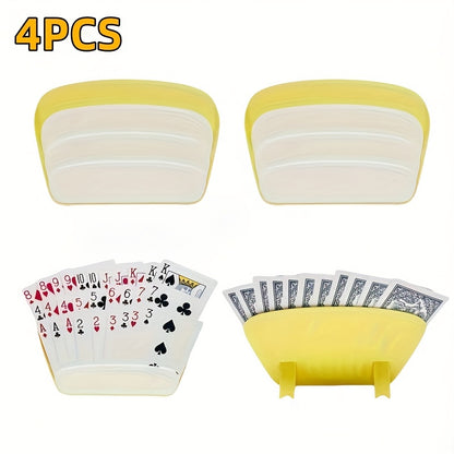4-Pack Yellow PVC Card Holders, Durable Plastic Material, Universal Fit for Poker & Card Games, No Electricity Needed, Ideal for Family Gatherings & Parties