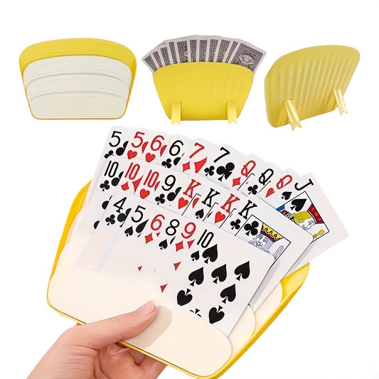 4-Pack Yellow PVC Card Holders, Durable Plastic Material, Universal Fit for Poker & Card Games, No Electricity Needed, Ideal for Family Gatherings & Parties