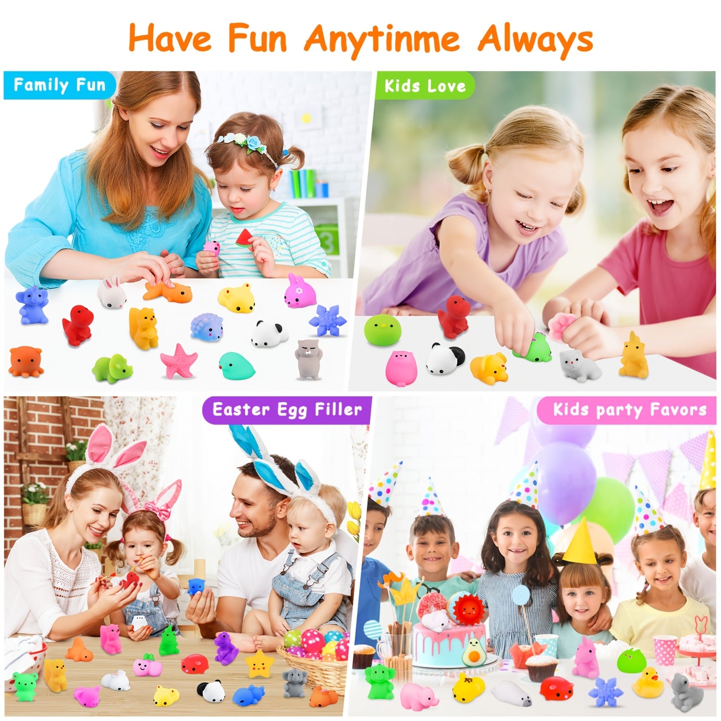 80pcs Mini Animal Mochi Squishy Toys, Kawaii Relaxing Toys for Kids, Easter & Birthday Party Favors, Classroom Prizes, Goodie Bag Fillers, Xmas Gifts, Random Assortment for Boys & Girls