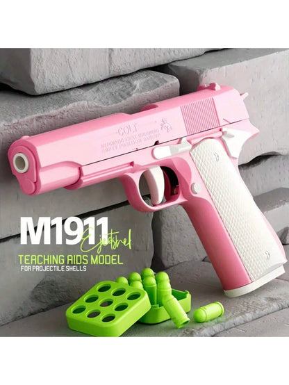 1pc Toy Gun With 10pcs/Set Bullets, Educational Model Toy Handgun, Shooting Game Simulation Shell Throwing Not Shooting, Christmas/Halloween/ For Kids Boys Girls Multicolor