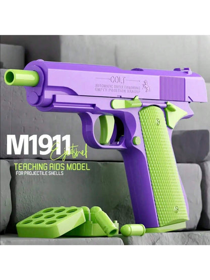 1pc Toy Gun With 10pcs/Set Bullets, Educational Model Toy Handgun, Shooting Game Simulation Shell Throwing Not Shooting, Christmas/Halloween/ For Kids Boys Girls Multicolor