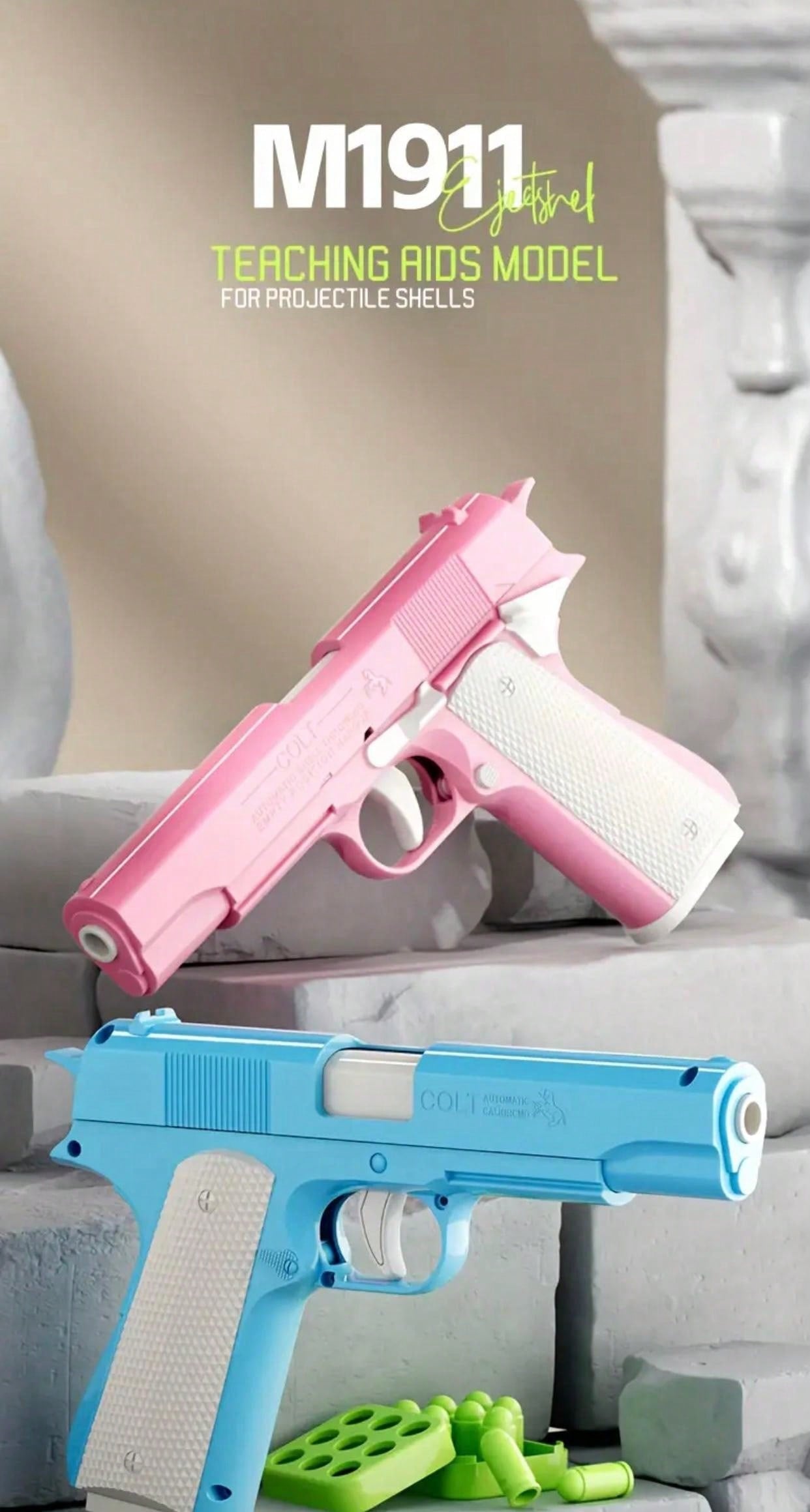 1pc Toy Gun With 10pcs/Set Bullets, Educational Model Toy Handgun, Shooting Game Simulation Shell Throwing Not Shooting, Christmas/Halloween/ For Kids Boys Girls Multicolor