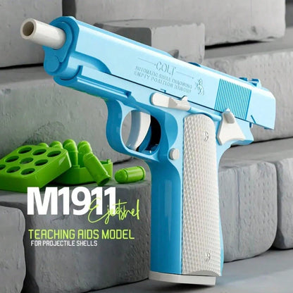 1pc Toy Gun With 10pcs/Set Bullets, Educational Model Toy Handgun, Shooting Game Simulation Shell Throwing Not Shooting, Christmas/Halloween/ For Kids Boys Girls Multicolor