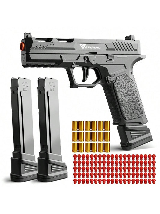 Toy Gun Soft Bullet Pistol For Teens - Rapid Fire, Auto Eject, Outdoor Shooting Game,100 Bullets, 18 Shells, 3 Magazines Black