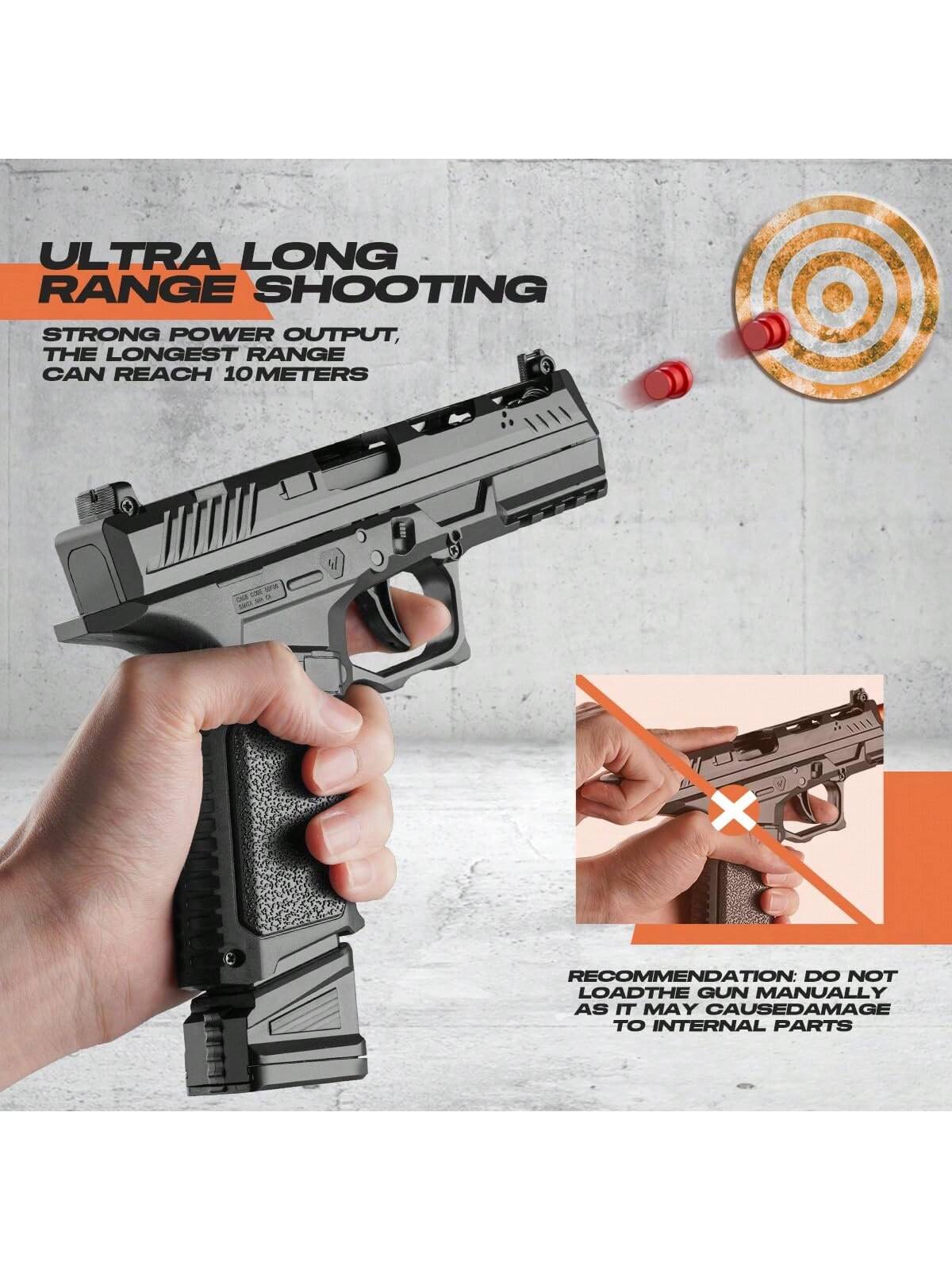 Toy Gun Soft Bullet Pistol For Teens - Rapid Fire, Auto Eject, Outdoor Shooting Game,100 Bullets, 18 Shells, 3 Magazines Black