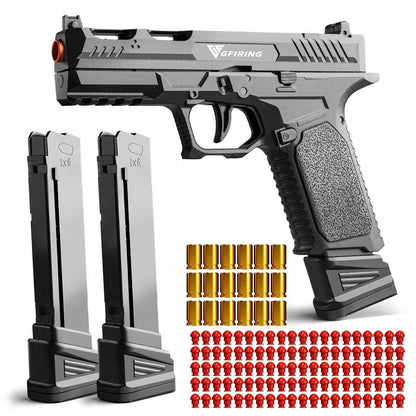 Toy Gun Soft Bullet Pistol For Teens - Rapid Fire, Auto Eject, Outdoor Shooting Game,100 Bullets, 18 Shells, 3 Magazines Black