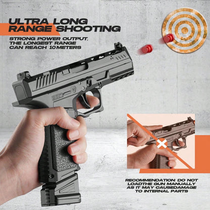 Toy Gun Soft Bullet Pistol For Teens - Rapid Fire, Auto Eject, Outdoor Shooting Game,100 Bullets, 18 Shells, 3 Magazines Black