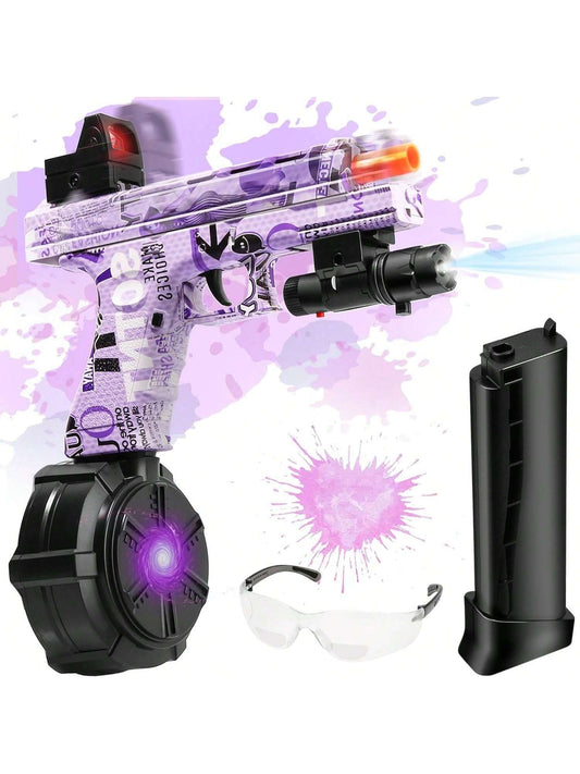 Electric Ball Blaster Pistol With Drum, Rechargeable Splatter Ball Toys Manual & Automatic Dual Mode, Linked Shooting Effect, Ages 14+, RedBlack Purple