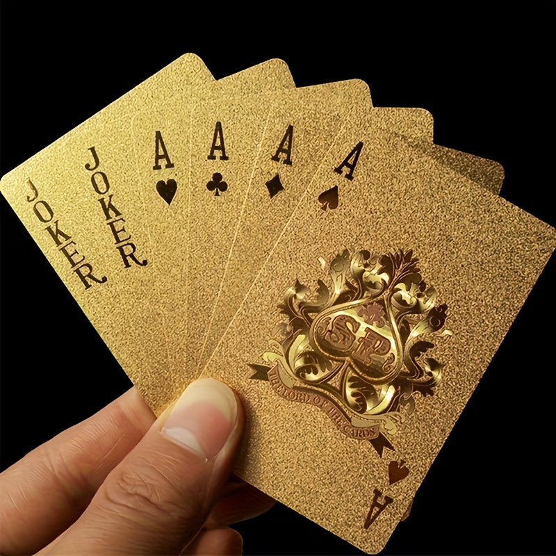 Golden Foil 1 Deck Classic Style Handmade High-Index Polymer Waterproof Playing Cards - Boxed Set for Family Party Entertainment and Holiday Gifts