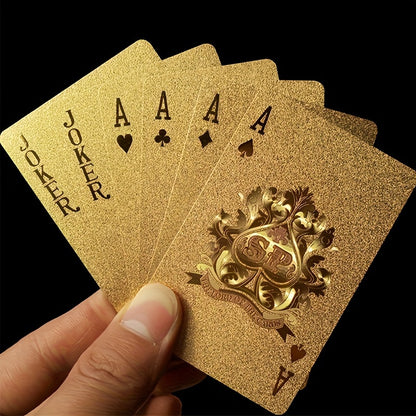 Golden Foil 1 Deck Classic Style Handmade High-Index Polymer Waterproof Playing Cards - Boxed Set for Family Party Entertainment and Holiday Gifts