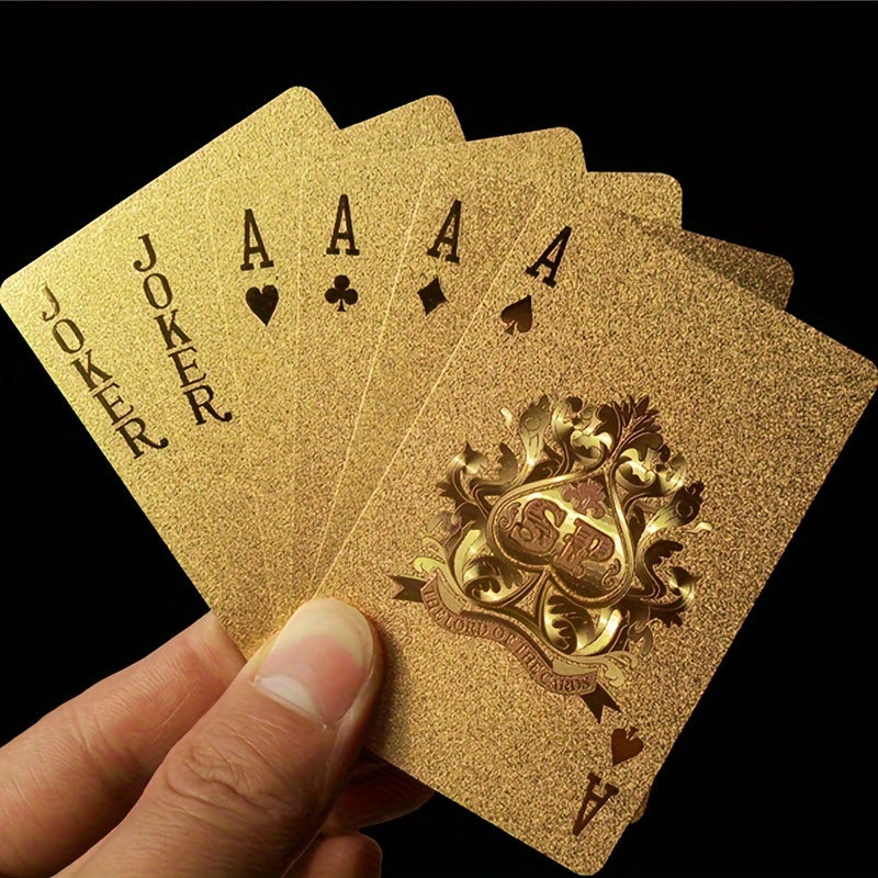 Golden Foil 1 Deck Classic Style Handmade High-Index Polymer Waterproof Playing Cards - Boxed Set for Family Party Entertainment and Holiday Gifts