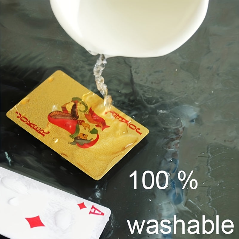 Golden Foil 1 Deck Classic Style Handmade High-Index Polymer Waterproof Playing Cards - Boxed Set for Family Party Entertainment and Holiday Gifts