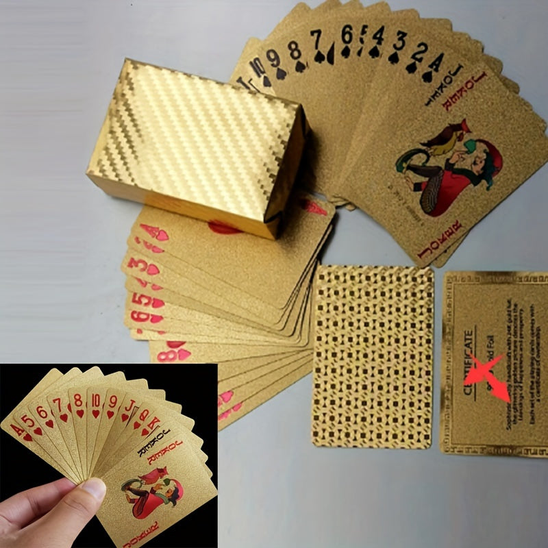 Golden Foil 1 Deck Classic Style Handmade High-Index Polymer Waterproof Playing Cards - Boxed Set for Family Party Entertainment and Holiday Gifts