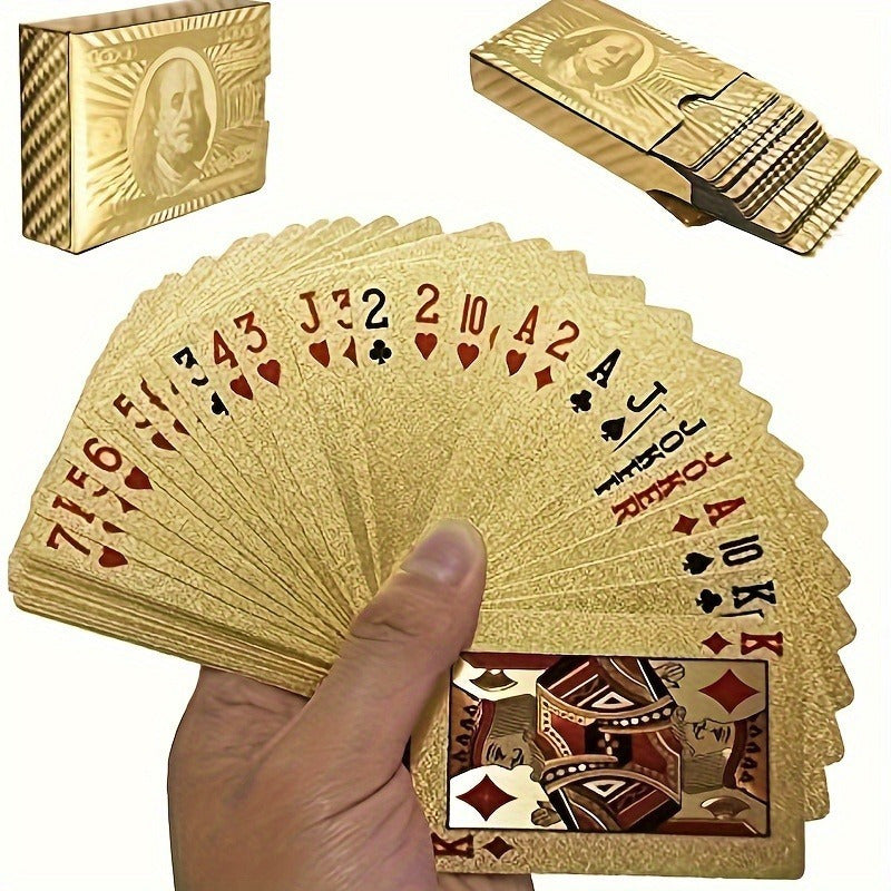 1 Deck Golden Plastic Playing Cards - Waterproof, Flexible, High-Quality Material for Teens - Ideal for Party Games and Card Games
