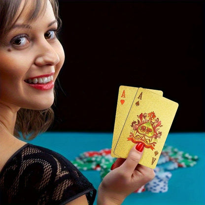 1 Deck Golden Plastic Playing Cards - Waterproof, Flexible, High-Quality Material for Teens - Ideal for Party Games and Card Games
