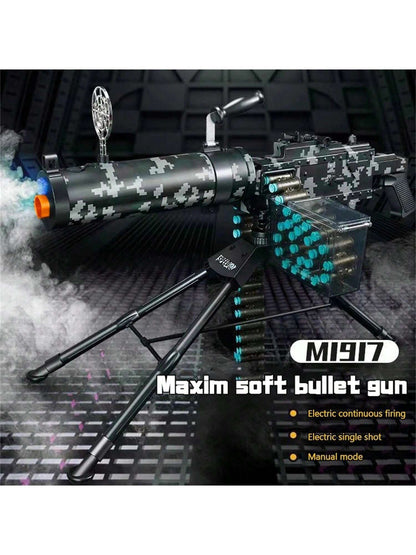 M1917 Heavy Machine Gun, Manual/Automatic Model Toy Gun With Large Capacity Drum Magazine, 100+ Feet Shooting Range - Great For Outdoor Games And Shooting Toys, Birthday Gifts, Christmas Gifts, Soft Bullet Guns graffiti