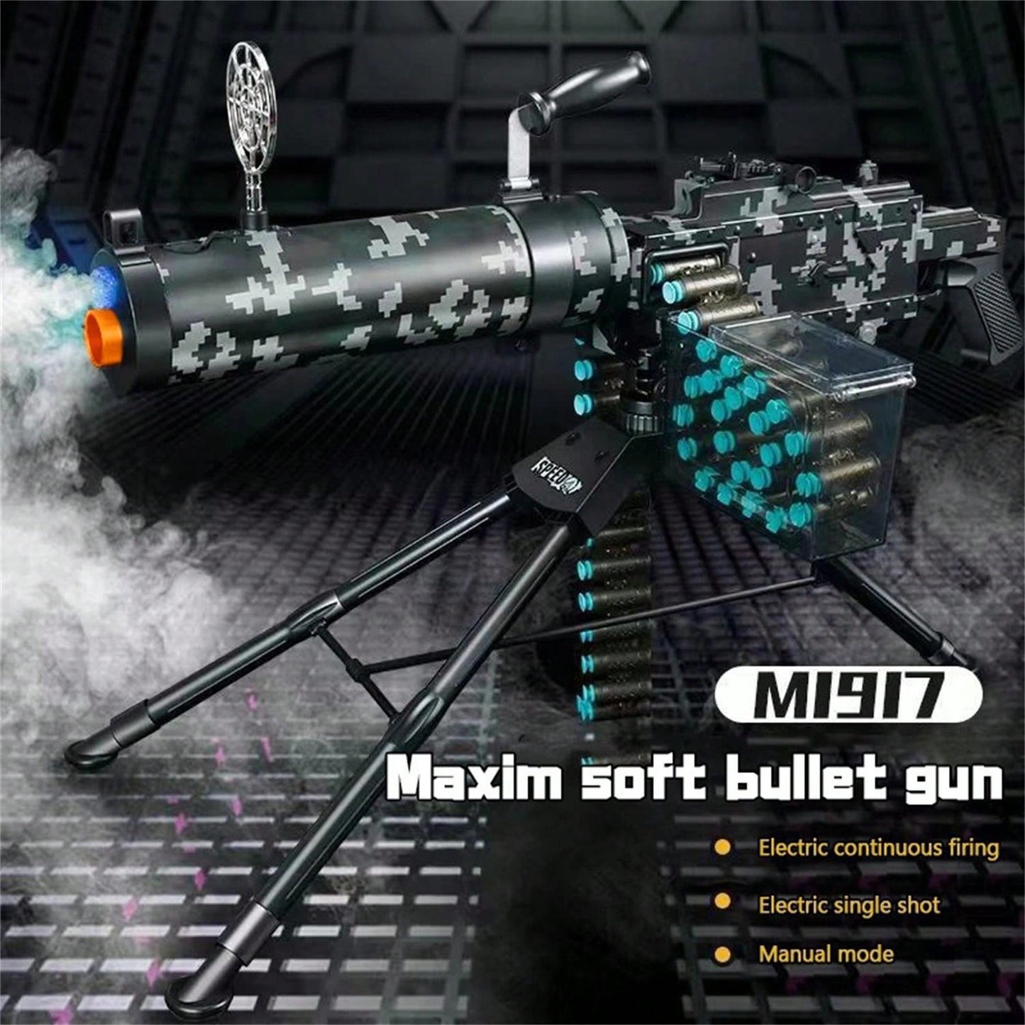 M1917 Heavy Machine Gun, Manual/Automatic Model Toy Gun With Large Capacity Drum Magazine, 100+ Feet Shooting Range - Great For Outdoor Games And Shooting Toys, Birthday Gifts, Christmas Gifts, Soft Bullet Guns graffiti