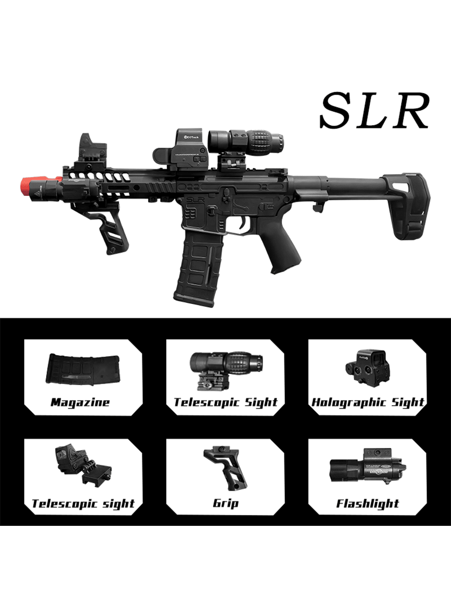 SLR Electric Gel Ball Gun 7.4v High-Speed Continuous Shooting Upgraded Version Highly Assembled Toys, Manual/Automatic Continuous Shooting Dual Mode And Linkage Effect Does Not Include Bullets,Children's Gifts, Holiday Gifts,Outdoor Activity Toys. Black