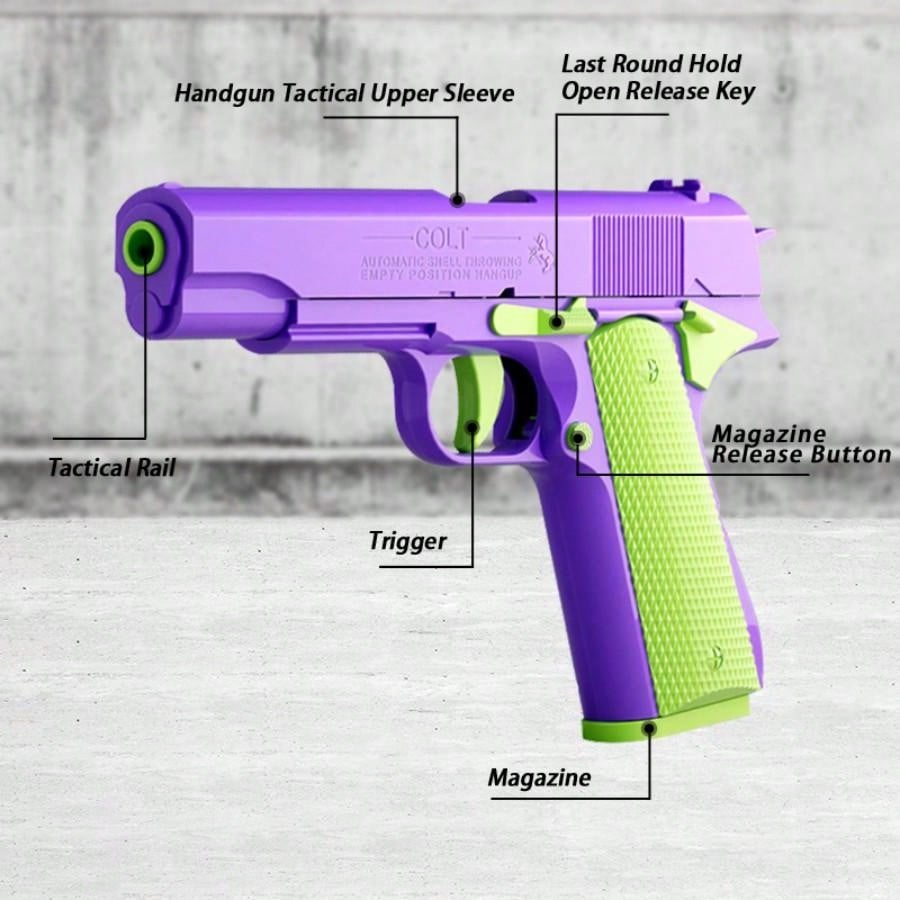 1911 Gun 1 Handgun +9 Science And Education Model Toys Pistol Shooting Games Simulated Shell Throwing Handgun Model This Product Can't Fire Bullets, It Has A Collector's Value Purple