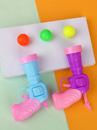 3pcs Toy Gun With Elastic Ping Pong Ball, Creative Novelty Funny Toy Pistol (Random Color & Design) Multicolor