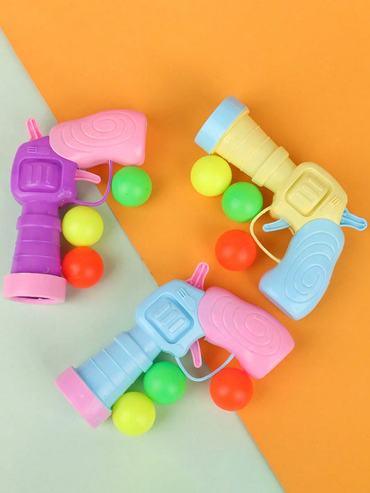 3pcs Toy Gun With Elastic Ping Pong Ball, Creative Novelty Funny Toy Pistol (Random Color & Design) Multicolor
