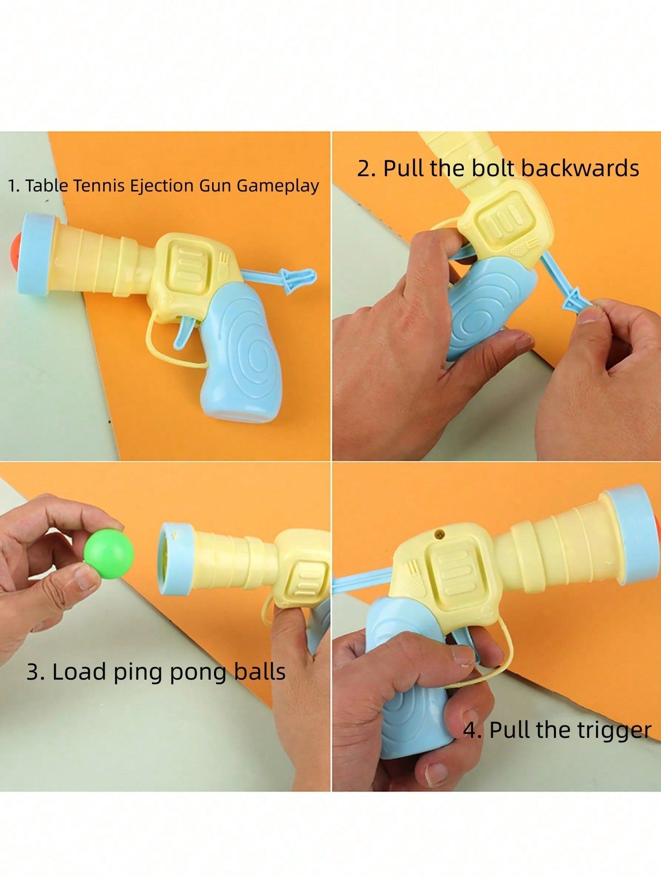 3pcs Toy Gun With Elastic Ping Pong Ball, Creative Novelty Funny Toy Pistol (Random Color & Design) Multicolor