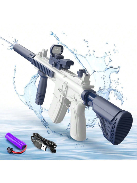 M416 Electric Water Gun - Powerful Water Soaker With External Water Bottle Connection - Up To 20 FT Long Range Automatic Toy For Kids & Adults - Perfect For Outdoor Water Pool Shooting Games Blue