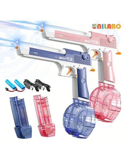 M416 Electric Water Gun - Powerful Water Soaker With External Water Bottle Connection - Up To 20 FT Long Range Automatic Toy For Kids & Adults - Perfect For Outdoor Water Pool Shooting Games Blue