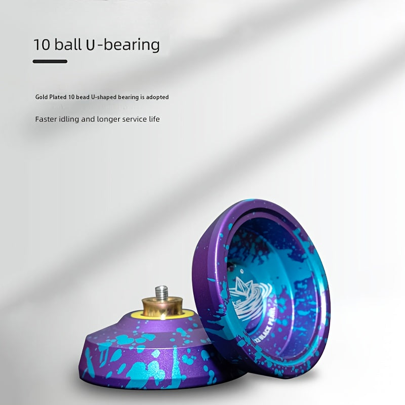 1pc Professional Aluminum Alloy Yo-Yo for Beginners - Purple & Blue Design, Lightweight & Durable, Includes Gloves & Rope (5X Longer Life) - Perfect for Competitive Play & Smooth Tricks, Beginner Yo Yo | Purple Blue Color |
