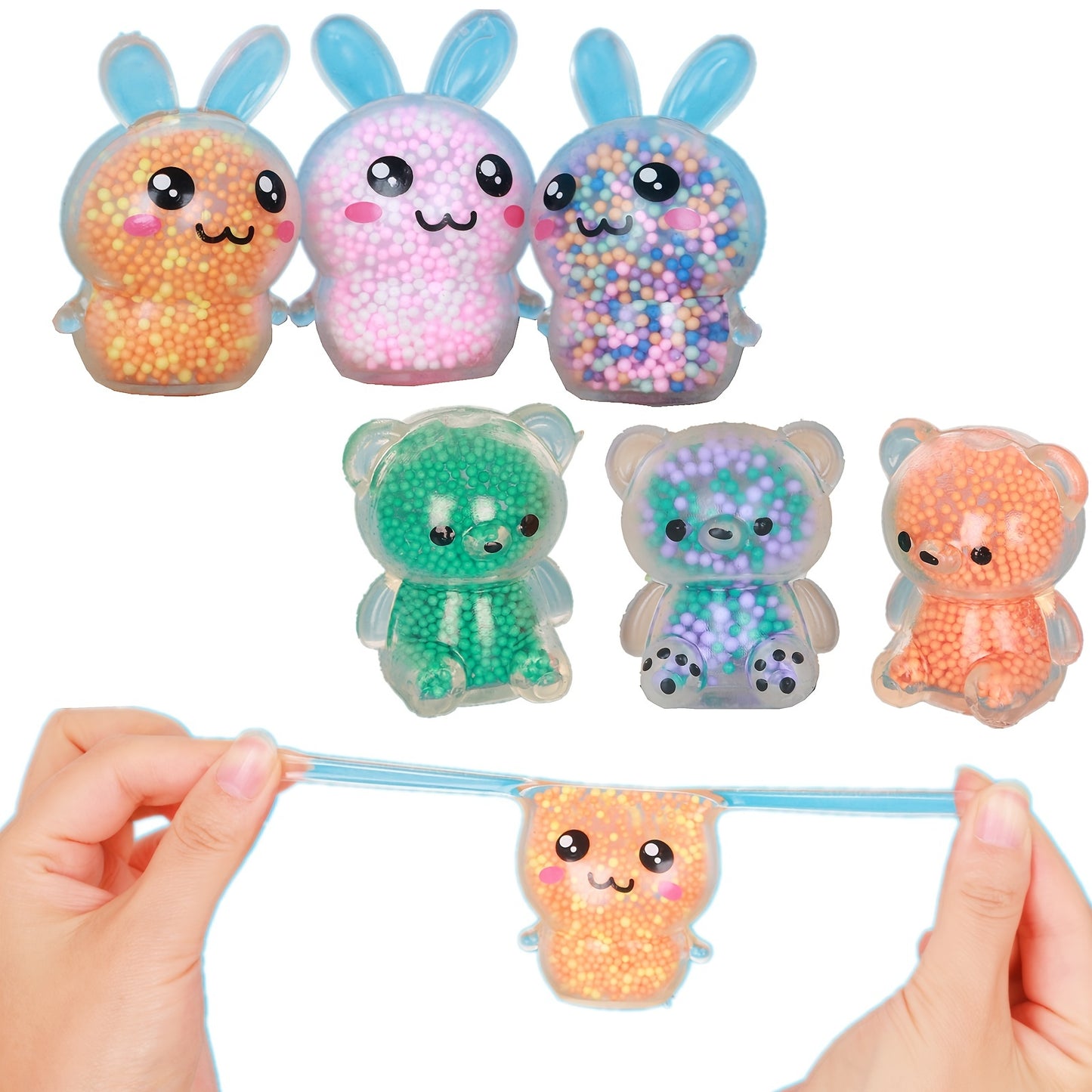 6pcs Colorful Easter Bunny Bear Stress Balls - Perfect Kids Easter Basket Stuffers & Party Favors!