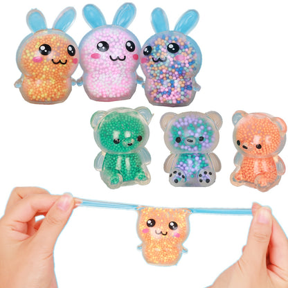 6pcs Colorful Easter Bunny Bear Stress Balls - Perfect Kids Easter Basket Stuffers & Party Favors!