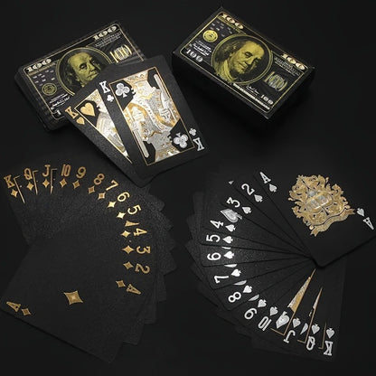 1pc Golden Foil US Dollar Design Waterproof PVC Playing Cards, Large Character Frosted, Black & Golden, Ideal for Festivals, Christmas, Halloween, Oktoberfest, Party Game, Adult