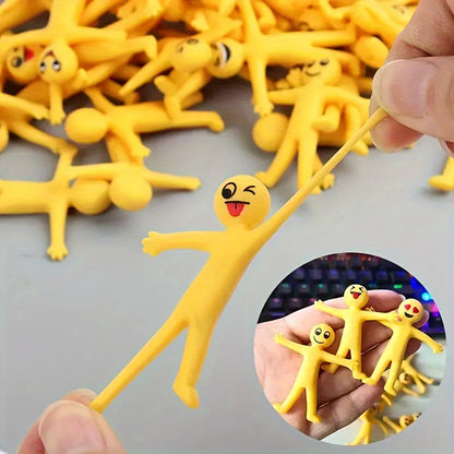 25 Pcs Stretchable Yellow Stress Relief Toys - Kids' Christmas Party Favors - Soft Rubber Venting Dolls